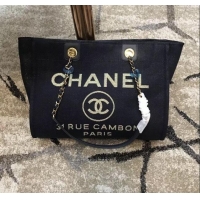 Cheapest Chanel Deauville Lurex Canvas Medium Shopping Bag A93786 Navy Blue/Gold 2019