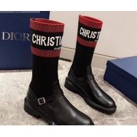 Crafted Dior Knit Sock Medium-High Boots with Belt Buckle 91023 Red/Black 2020