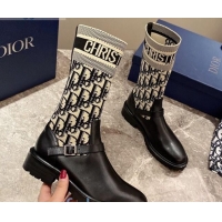 Affordable Price Dior Oblique Knit Sock Medium-High Boots with Belt Buckle 91026 Beige/Grey 2020