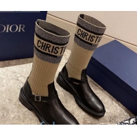 Duplicate Dior Oblique Knit Sock Medium-High Boots with Belt Buckle 91028 Beige/Black