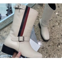 Sumptuous Dior Calfskin High Boots with Buckle and Web 91109 White 2020