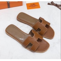 High Quality Hermes Oran H Slide Flat Sandals H02156 Brown