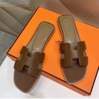 New Fashion Hermes Oran H Slide Flat Sandals H02157 Taupe