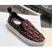 Top Quality Dior Solar Slip-on Sneakers in Oblique Embroidered Velvet 92501 Burgundy 2020