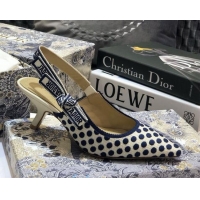 Pretty Style Dior J'Adior Slingback Pumps 95mm in Dots Embroidered Canvas 92505 Blue 2020