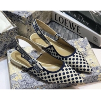 Top Design Dior J'Adior Slingback Flat Ballerinas in Dots Embroidered Canvas 92506 Blue 2020