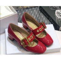 Sumptuous Dior J'Adior Patent Calfskin Mary Jane Pumps with Metal Buckle 92513 Red 2020