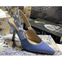 Best Price Dior J'Adior Slingback Pumps 95mm in Metallic Thread Embroidered Cotton 92520 Blue 2020