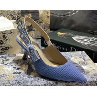 Luxury Hot Dior J'Adior Slingback Pumps 65mm in Metallic Thread Embroidered Cotton 92521 Blue 2020