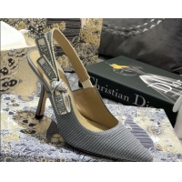 Luxury Dior J'Adior Slingback Pumps 95mm in Metallic Thread Embroidered Cotton 92523 Grey 2020