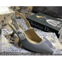 Grade Dior J'Adior Slingback Pumps 65mm in Metallic Thread Embroidered Cotton 92524 Grey 2020