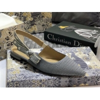 Luxury Dior J'Adior Slingback Flat Ballerinas in Metallic Thread Embroidered Cotton 92525 Grey 2020