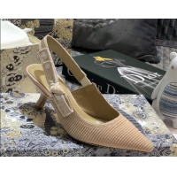 Hot Style Dior J'Adior Slingback Pumps 65mm in Metallic Thread Embroidered Cotton 92527 Nude 2020