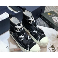 Charming Dior B23 Nylon High-top Sneakers with Cross Straps 92529 Black 2020