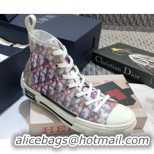 Stylish Dior B23 High-top Sneakers in Red and Blue Pixellated Oblique Canvas 92615