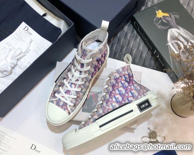 Stylish Dior B23 High-top Sneakers in Red and Blue Pixellated Oblique Canvas 92615