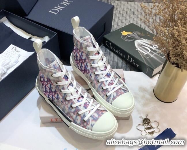 Stylish Dior B23 High-top Sneakers in Red and Blue Pixellated Oblique Canvas 92615