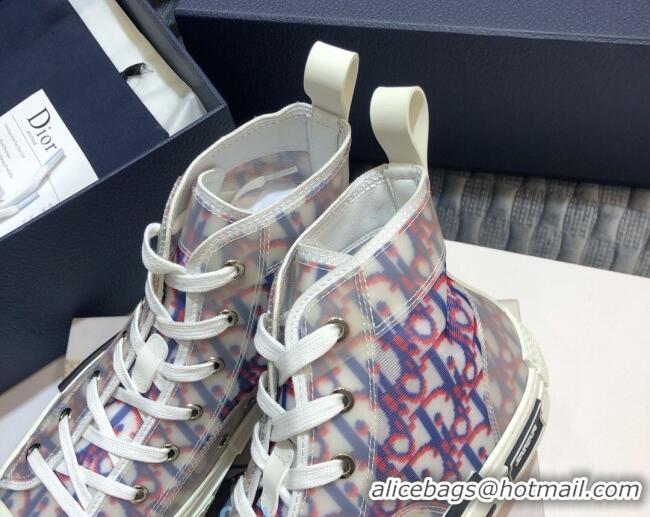 Stylish Dior B23 High-top Sneakers in Red and Blue Pixellated Oblique Canvas 92615