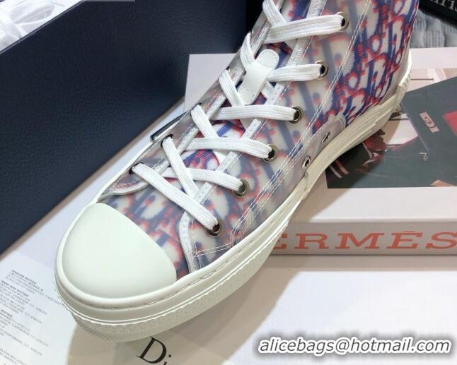 Stylish Dior B23 High-top Sneakers in Red and Blue Pixellated Oblique Canvas 92615