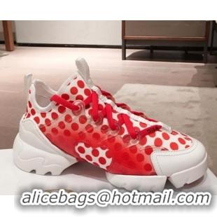 Best Product Dior D-Connect Dioramour Sneakers in White and Red Dotted Neoprene 92701 2020