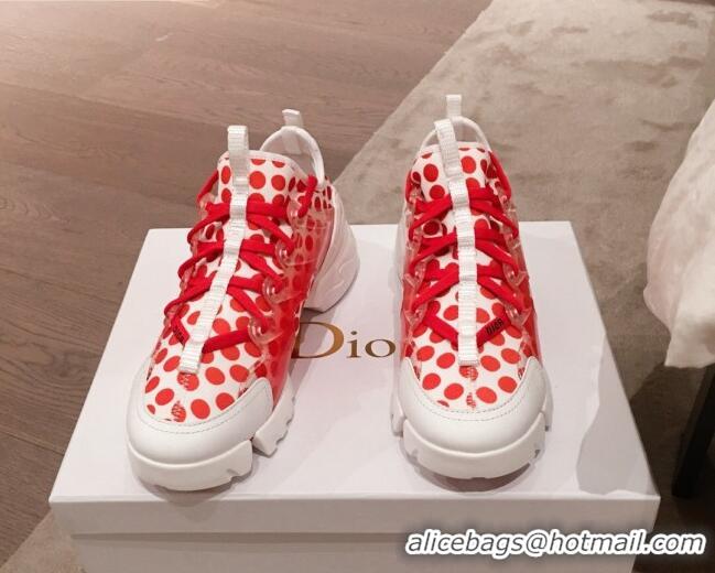 Best Product Dior D-Connect Dioramour Sneakers in White and Red Dotted Neoprene 92701 2020