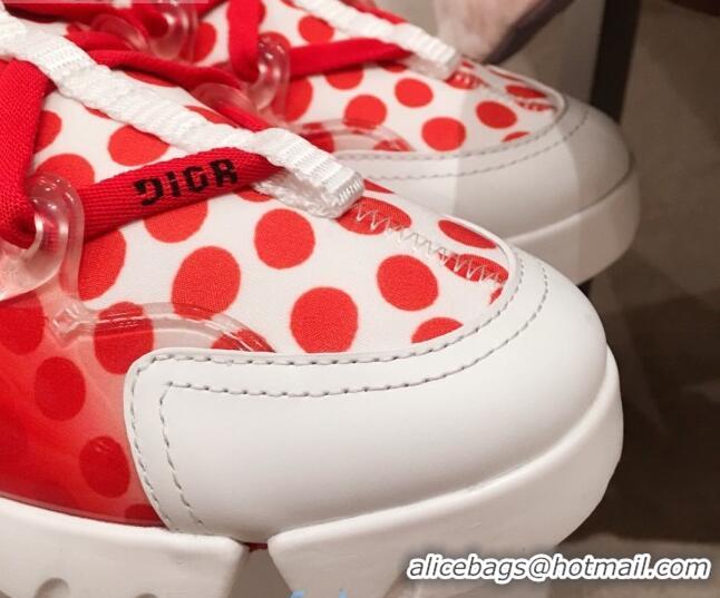 Best Product Dior D-Connect Dioramour Sneakers in White and Red Dotted Neoprene 92701 2020