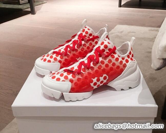 Best Product Dior D-Connect Dioramour Sneakers in White and Red Dotted Neoprene 92701 2020