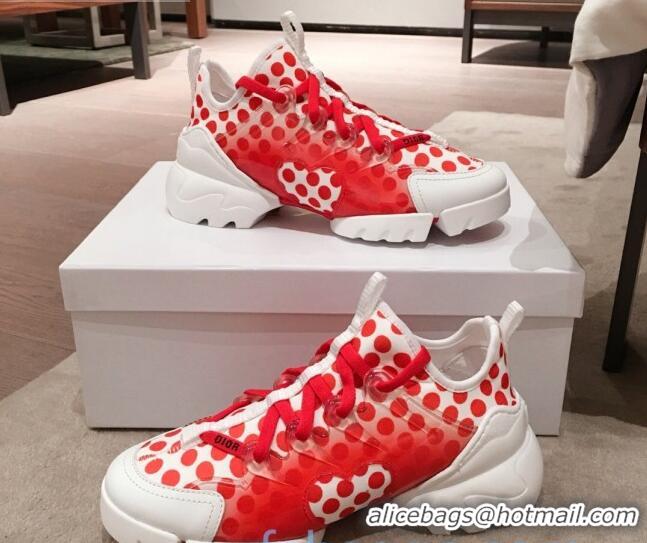 Best Product Dior D-Connect Dioramour Sneakers in White and Red Dotted Neoprene 92701 2020