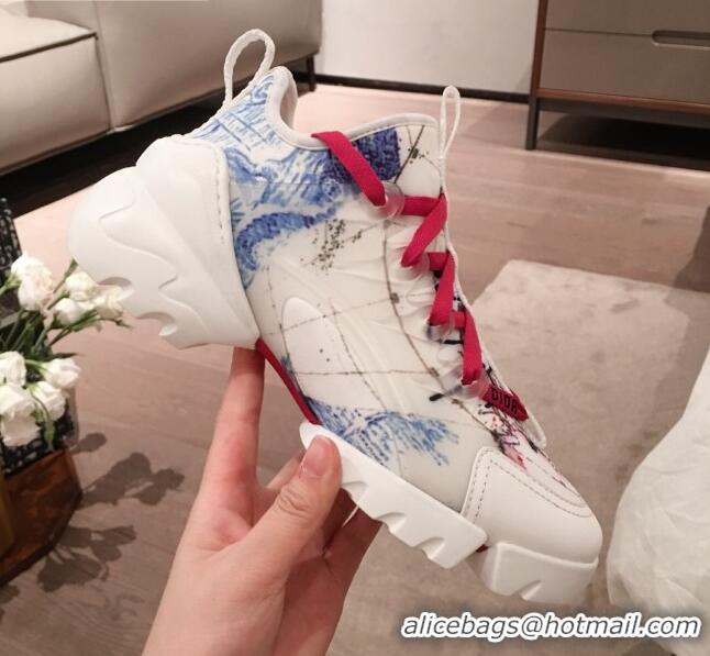 Good Looking Dior D-Connect Dioramour Sneakers in Blue Around the World Print Fabric 92705 2020