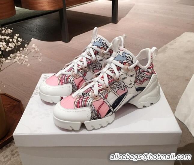 Elegant Dior D-Connect Dioramour Sneakers in Pink Print Fabric 92711 2020