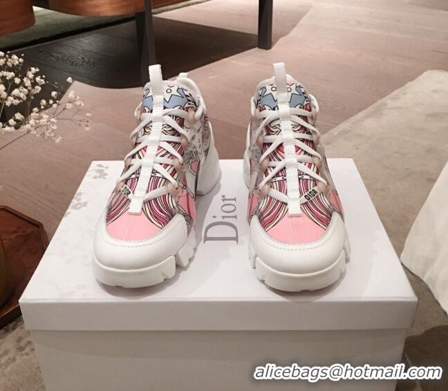 Elegant Dior D-Connect Dioramour Sneakers in Pink Print Fabric 92711 2020