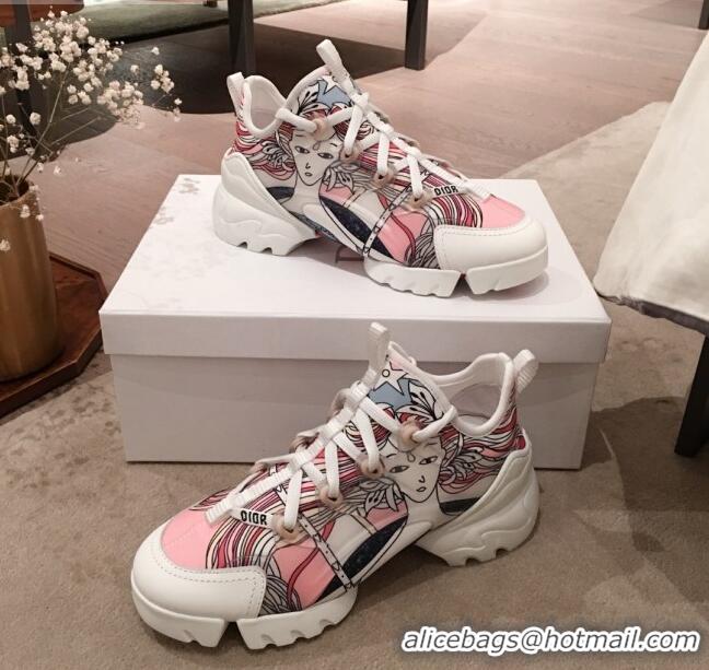 Elegant Dior D-Connect Dioramour Sneakers in Pink Print Fabric 92711 2020