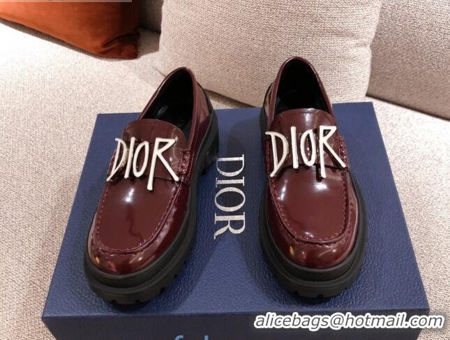 Stylish Dior x Shawn Platform Loafers 92714 Burgundy 2020