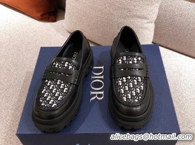 Best Price Dior x Stussy Oblique Canvas Platform Loafers 92716 Black 2020