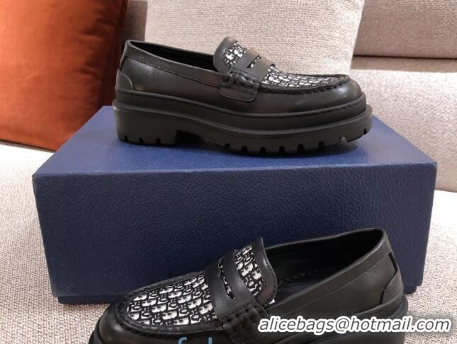 Best Price Dior x Stussy Oblique Canvas Platform Loafers 92716 Black 2020