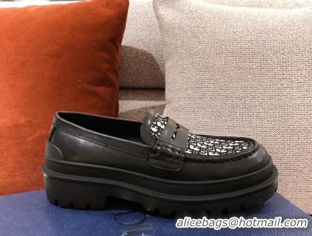 Best Price Dior x Stussy Oblique Canvas Platform Loafers 92716 Black 2020