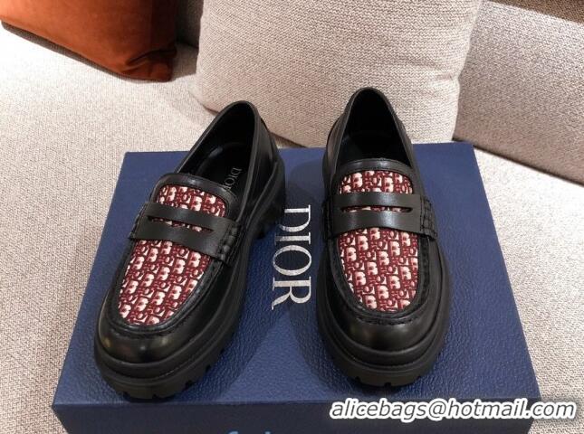 Popular Style Dior x Stussy Oblique Canvas Platform Loafers 92716 Burgundy 2020