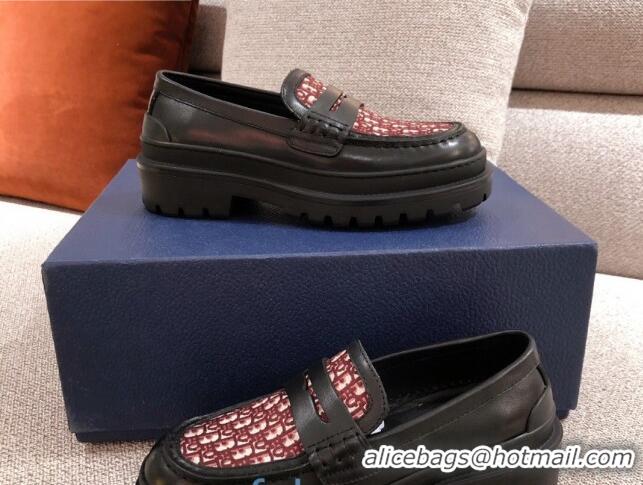 Popular Style Dior x Stussy Oblique Canvas Platform Loafers 92716 Burgundy 2020