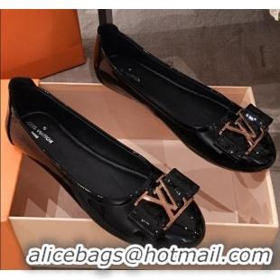 Duplicate Louis Vuitton Patent Leather LV Bow Flat Ballerina 71429 Black 2020