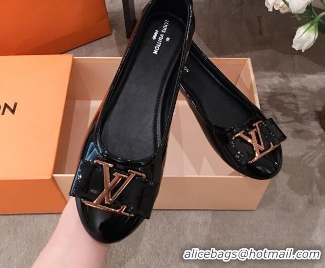 Duplicate Louis Vuitton Patent Leather LV Bow Flat Ballerina 71429 Black 2020