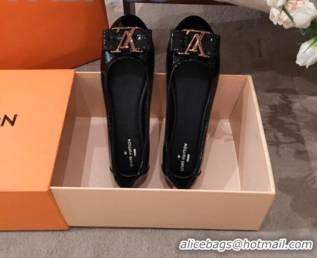 Duplicate Louis Vuitton Patent Leather LV Bow Flat Ballerina 71429 Black 2020