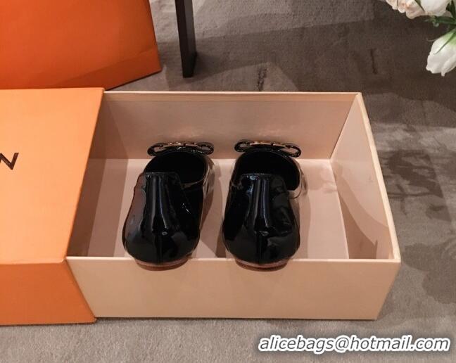 Duplicate Louis Vuitton Patent Leather LV Bow Flat Ballerina 71429 Black 2020