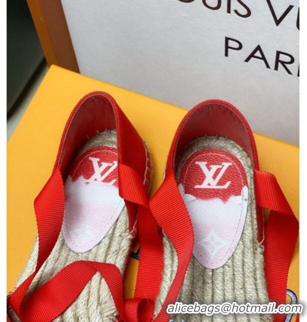 Super Quality Louis Vuitton LV Escale Starboard Lace-up Flat Espadrilles 72109 Red 2020