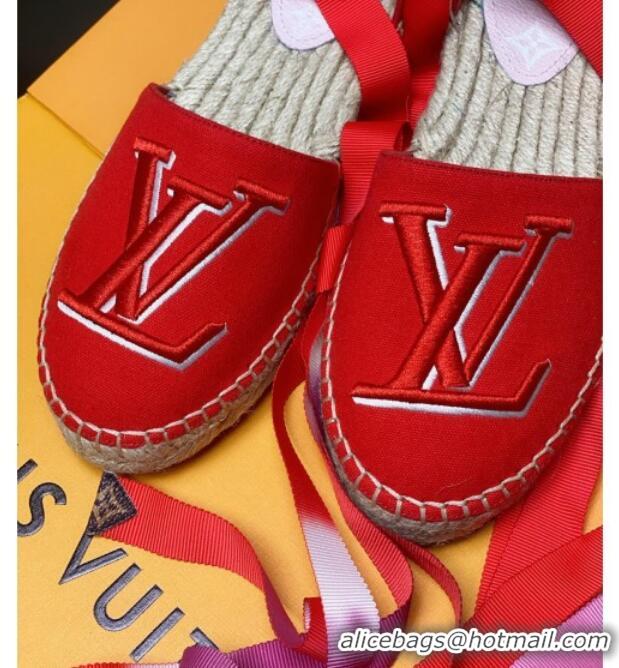 Super Quality Louis Vuitton LV Escale Starboard Lace-up Flat Espadrilles 72109 Red 2020