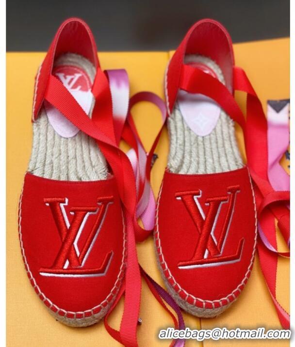 Super Quality Louis Vuitton LV Escale Starboard Lace-up Flat Espadrilles 72109 Red 2020