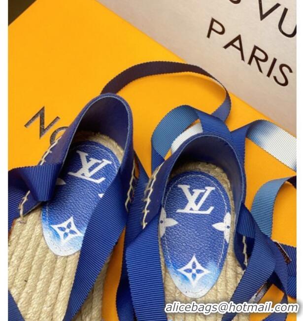 Best Luxury Louis Vuitton LV Escale Starboard Lace-up Flat Espadrilles 72109 Blue 2020