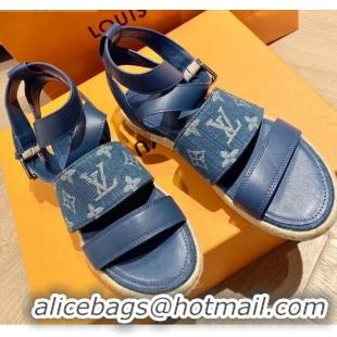 Promotional Louis Vuitton Starboard Flat Espadrille Sandal 1A7RCN Blue 2020