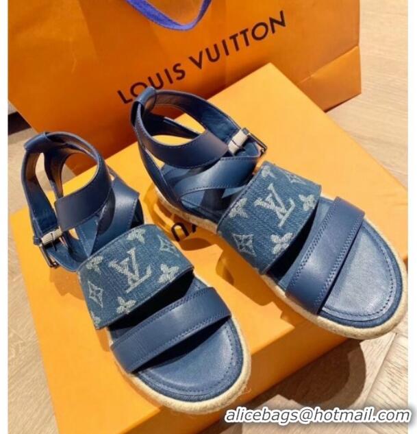 Promotional Louis Vuitton Starboard Flat Espadrille Sandal 1A7RCN Blue 2020