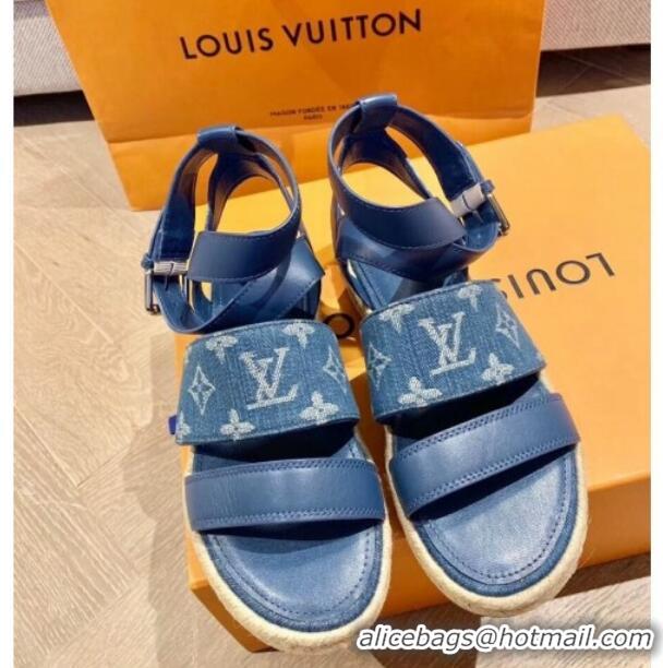 Promotional Louis Vuitton Starboard Flat Espadrille Sandal 1A7RCN Blue 2020