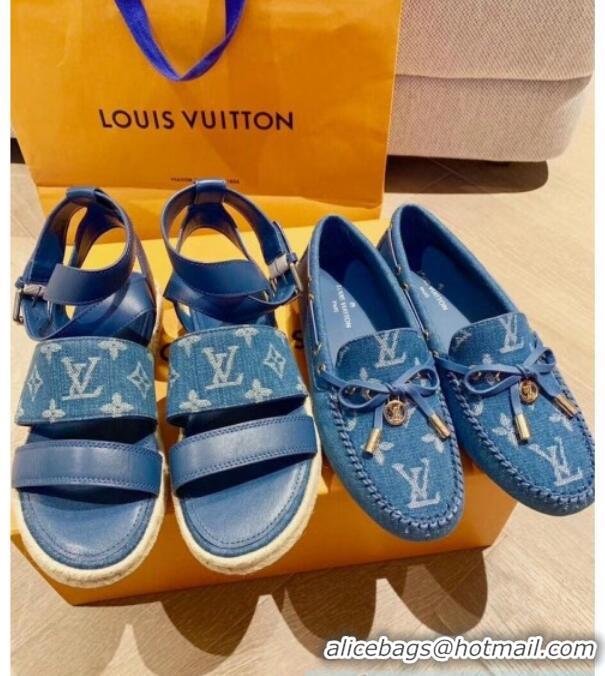 Promotional Louis Vuitton Starboard Flat Espadrille Sandal 1A7RCN Blue 2020